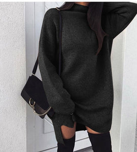Autumn Winter Warm Long Sleeve Women Knitted Sweater Dress White Turtleneck Sweaters Pullover Jumper Female Clothes