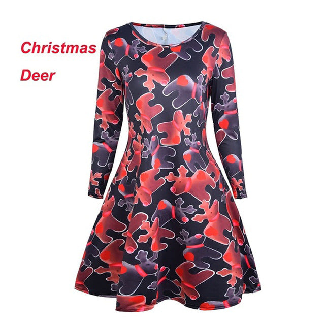 4XL 5XL Large Size Dress Casual Printed Cartoon Christmas Dress Autumn Winter Long Sleeve A -line Dress Plus Size Women Clothing