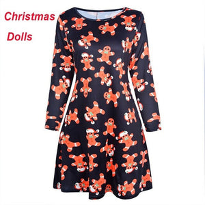 4XL 5XL Large Size Dress Casual Printed Cartoon Christmas Dress Autumn Winter Long Sleeve A -line Dress Plus Size Women Clothing