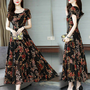 Hot New Women Fashion Summer O-Neck Ankle-Length Short Sleeve Printing long Dress dress plus size