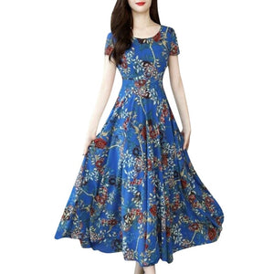 Hot New Women Fashion Summer O-Neck Ankle-Length Short Sleeve Printing long Dress dress plus size