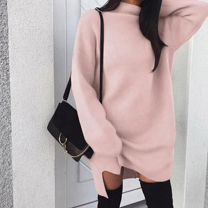 Autumn Winter Warm Long Sleeve Women Knitted Sweater Dress White Turtleneck Sweaters Pullover Jumper Female Clothes