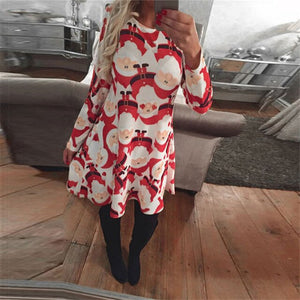 4XL 5XL Large Size Dress Casual Printed Cartoon Christmas Dress Autumn Winter Long Sleeve A -line Dress Plus Size Women Clothing