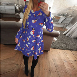 4XL 5XL Large Size Dress Casual Printed Cartoon Christmas Dress Autumn Winter Long Sleeve A -line Dress Plus Size Women Clothing