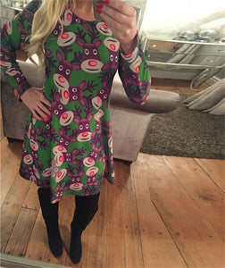 4XL 5XL Large Size Dress Casual Printed Cartoon Christmas Dress Autumn Winter Long Sleeve A -line Dress Plus Size Women Clothing