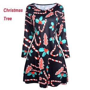 4XL 5XL Large Size Dress Casual Printed Cartoon Christmas Dress Autumn Winter Long Sleeve A -line Dress Plus Size Women Clothing