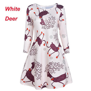 4XL 5XL Large Size Dress Casual Printed Cartoon Christmas Dress Autumn Winter Long Sleeve A -line Dress Plus Size Women Clothing