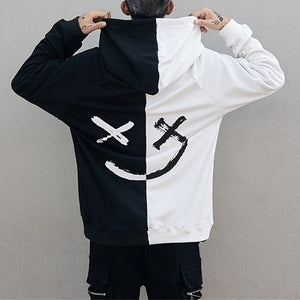 Men Smile Hoodies 2019 Winter Hip Hop Print Oversized Sweatshirts Fashion Patchwork Unisex Couple Streetwear Men Women Hoodies